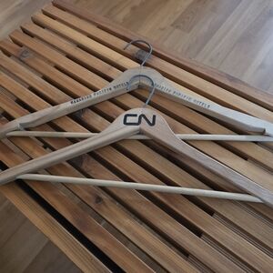 Canadian Pacific Hotels And CN Rails Wooden Hangers With Pant Hangers.